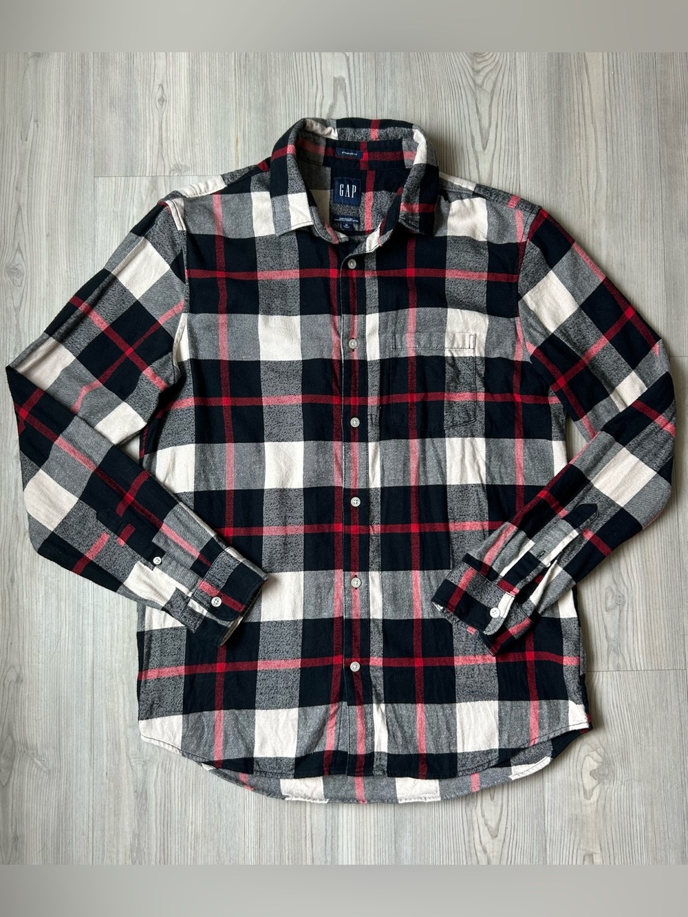 GAP Men's Black, White & Red Plaid Button-Down Shirt